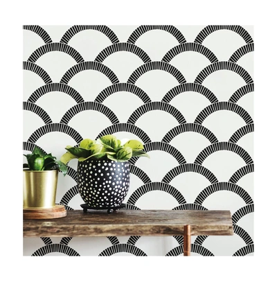 Tempaper Mosaic Scallop Self-adhesive, Removable Wallpaper, Double Roll In Black And Cream