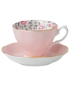 ROYAL ALBERT ROSE CONFETTI CUP AND SAUCER