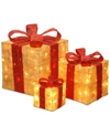National Tree Company 6", 10" & 14" Assorted Gold Sisal Gift Boxes Wwith Clear Lights