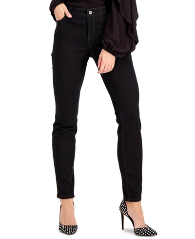 Inc International Concepts Women's Curvy Mid Rise Skinny Jeans, Created For Macy's In Deep Black