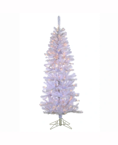Vickerman 6.5' X 30" White Boise Pine Tree 200 Clear Lights, Metal Stand