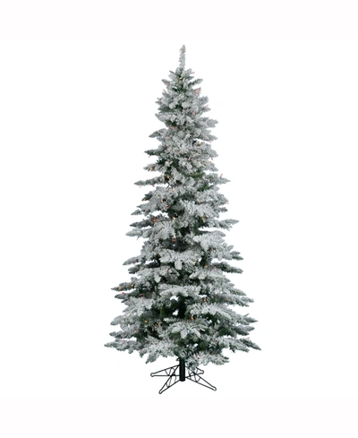 Vickerman 7.5 Ft Flocked Utica Fir Slim Artificial Christmas Tree With 550 Multi Lights
