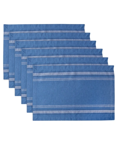 Design Imports Chambray French Stripe Placemat, Set Of 6 In Open Blue