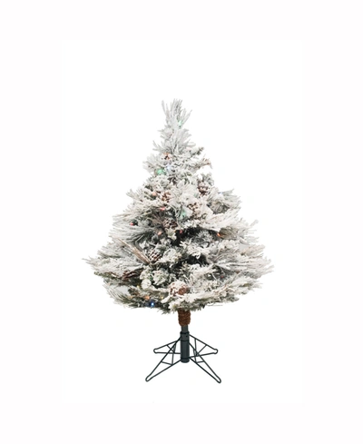 Vickerman 3.5 Ft Flocked Alberta Artificial Christmas Tree With 150 Multi-colored Led Lights