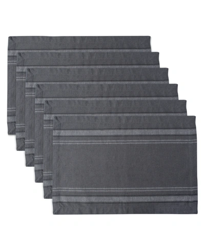Design Imports Chambray French Stripe Placemat, Set Of 6 In Dark Grey