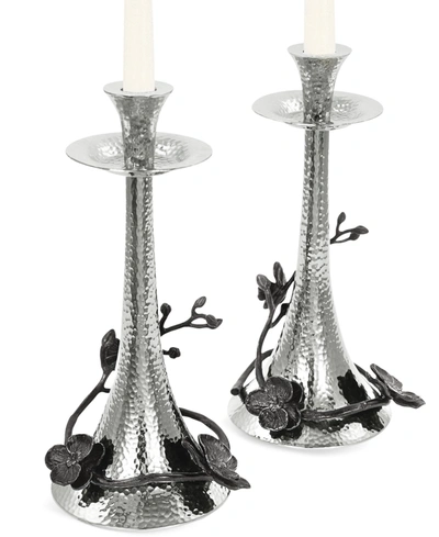 Michael Aram Black Orchid Set Of 2 Candlestick Holders In Stainless Steel