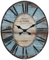 3R STUDIO DECORATIVE OVAL WOOD WALL CLOCK WITH DISTRESSED FINISH, TURQUOISE