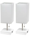 Simple Designs Petite Stick Lamp With Usb Charging Port, Set Of 2 In White Shade/white Base