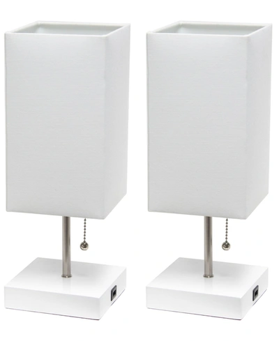 Simple Designs Petite Stick Lamp With Usb Charging Port, Set Of 2 In White Shade,white Base