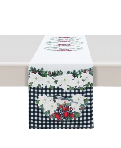 Laural Home Christmas Trimmings Table Runner In Black And White Checkers With White Back
