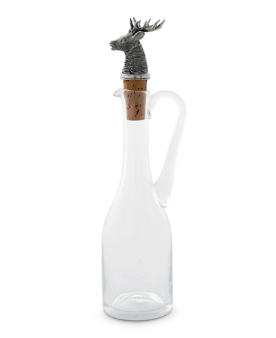 Vagabond House Hand-blown Cruet Glass Bottle With Cork Stopper And Solid Pewter Bee Honey, Oil, Salad Dressing Bott
