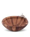 VAGABOND HOUSE ACACIA WOOD "HARVEST" SERVING, SALAD, FRUIT BOWL WITH SOLID PEWTER ACCENTS