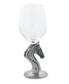 VAGABOND HOUSE WINE GLASS HAND-BLOWN WITH SOLID PEWTER THOROUGHBRED HORSE EQUESTRIAN STEM AND BASE
