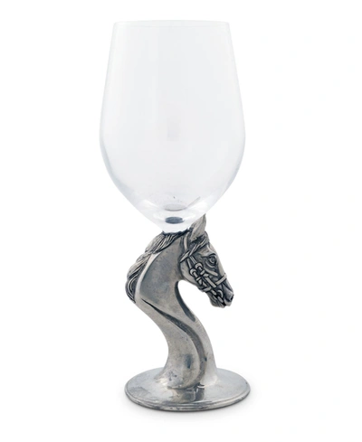 Vagabond House Wine Glass Hand-blown With Solid Pewter Thoroughbred Horse Equestrian Stem And Base