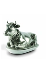 Vagabond House Pewter Metal Mabel The Cow Butter Cream Cheese Dish Lid With Stoneware Tray Base In Pewter