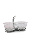 Vagabond House Dip, Nut, Sauce, Condiment Bowl Double Removable Glass Bowl With Solid Pewter Rustic Antler Handle In Pewter