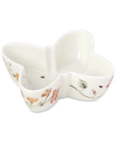 Lenox Butterfly Meadow Porcelain Butterfly Shaped Bowl In White Porcelain Body With Multi Color De