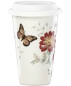 Lenox Butterfly Meadow Exclusive Travel Mug In White Porcelain Body With Multi Color De