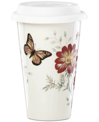 Lenox Butterfly Meadow Exclusive Travel Mug In White Porcelain Body With Multi Color De