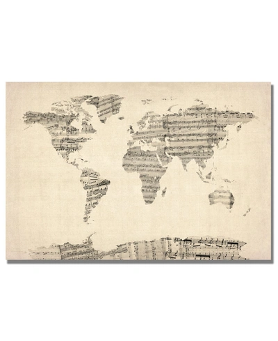 Trademark Global Michael Tompsett 'old Sheet Music World Map' Canvas Art In No Color