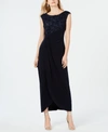 Connected Petite Soutache Faux-wrap Gown In Navy