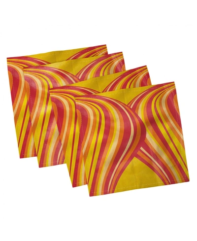 Ambesonne Retro Set Of 4 Napkins, 12" X 12" In Yellow/red