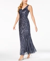 NIGHTWAY R&M RICHARDS PETITE SLEEVELESS PLEATED SEQUIN EMBELLISHED GOWN