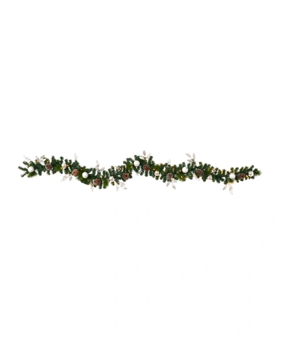Nearly Natural Ornament And Pinecone Artificial Christmas Garland With 50 Clear Led Lights In Green