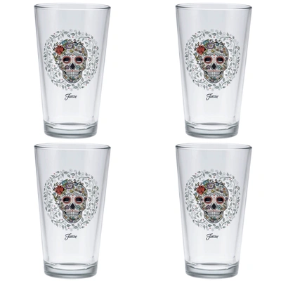 Fiesta Skull And Vine Sugar 16-ounce Frosted Tapered Cooler Glass Set Of 4 In Colorful Licensed  Skull And Vine