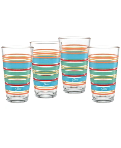 Fiesta Rainbow Radiance Stripes 16-ounce Tapered Cooler Glass Set Of 4 In Poppy,daffodil,turquoise,scarlet,mea