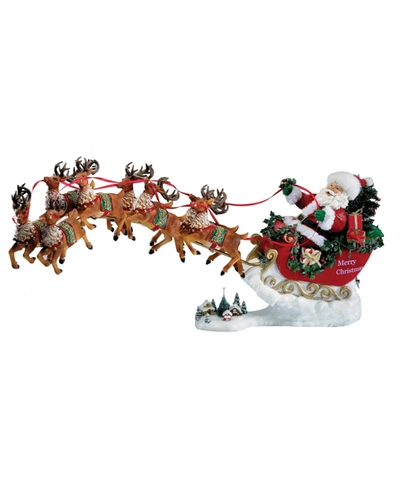 Kurt Adler 24-inch Fabriche Musical Santa With Eight Reindeer, Set Of 2 Pieces