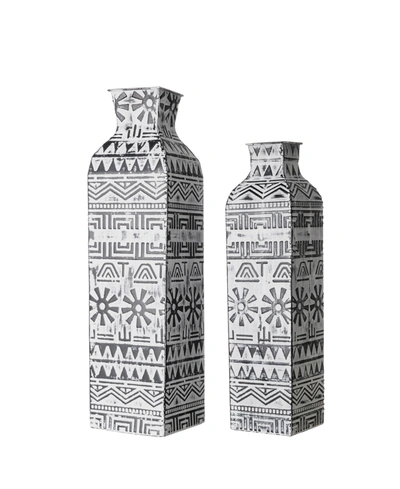 Glitzhome Global Or Boho Textured Table Or Floor Vase, Set Of 2 In White/black