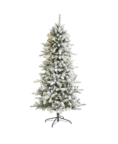 Nearly Natural Flocked Livingston Fir Artificial Christmas Tree With Pine Cones And 500 Clear Warm Led Lights, 8' In Multi
