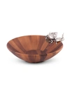 VAGABOND HOUSE WOOD SALAD SERVING BOWL WITH PEWTER CRAB