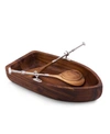 VAGABOND HOUSE ROW BOAT SHAPED ACACIA WOOD SALAD BOWL WITH MATCHING OAR SEVERS SET