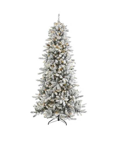 Nearly Natural Flocked Livingston Fir Artificial Christmas Tree With Pine Cones And 500 Clear Warm Led Lights In Multi