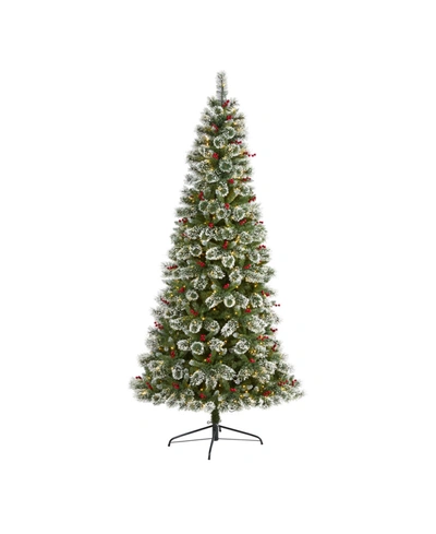 Nearly Natural Frosted Swiss Pine Artificial Christmas Tree With 550 Clear Led Lights And Berries In Green