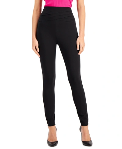 Inc International Concepts Petite Crossover-waist Skinny Pants, Created For Macy's In Deep Black