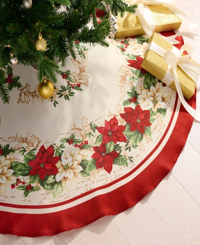 Elrene Poinsettias Christmas Tree Round Skirt In Multi