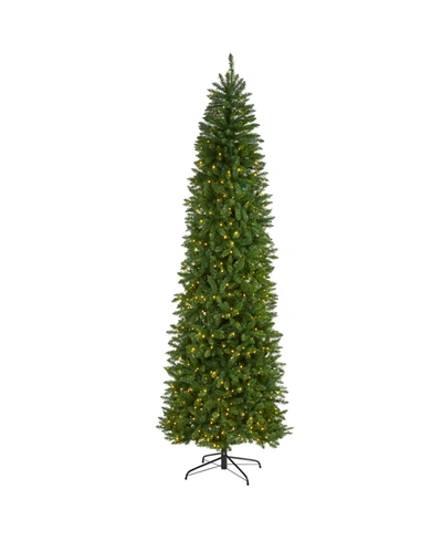 Nearly Natural Slim Mountain Pine Artificial Christmas Tree With 600 Clear Led Lights In Green