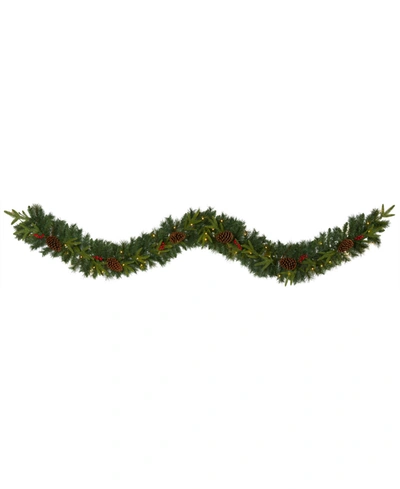 Nearly Natural 9ft Frosted Swiss Pine Artificial Garland In Green