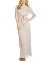 ADRIANNA PAPELL PETITE TIE-FRONT GLITTER-KNIT GOWN