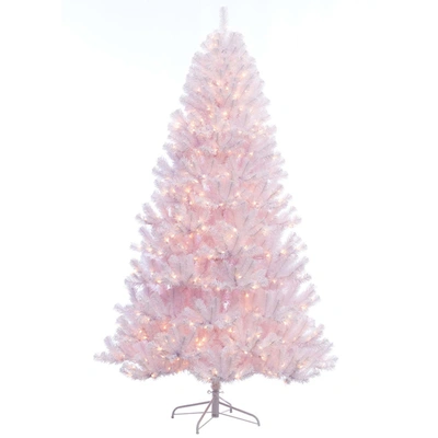 Puleo International 7.5 Ft. Pre-lit Noble Fir White Artificial Christmas Tree 600 Ul Listed Clear Lights