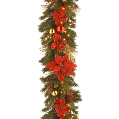 National Tree Company 9' By 12" Decorative Collection Home For The Holidays Garland With 100 Clear Lights In Green