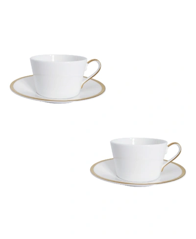 Twig New York Golden Edge Cups & Saucers In White With K Gold Edge
