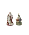 FITZ AND FLOYD FITZ AND FLOYD HOLIDAY HOME SANTA AND SANTA'S BAG SALT PEPPER SHAKER SET, 2 PIECES