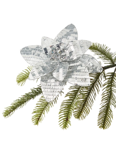 Holiday Lane Jeweled Elegance Silver Sequin Flower Clip Ornament, Created For Macy's In No Color