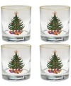 CULVER CHRISTMAS TREE OLD-FASHIONED GLASS WITH 22K GOLD RIM, SET OF 4