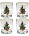 Culver Christmas Tree Old-fashioned Glass With 22k Gold Rim, Set Of 4 In Multi