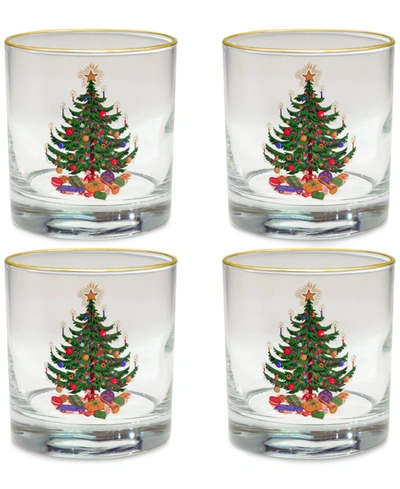 Culver Christmas Tree Old-fashioned Glass With 22k Gold Rim, Set Of 4 In Multi